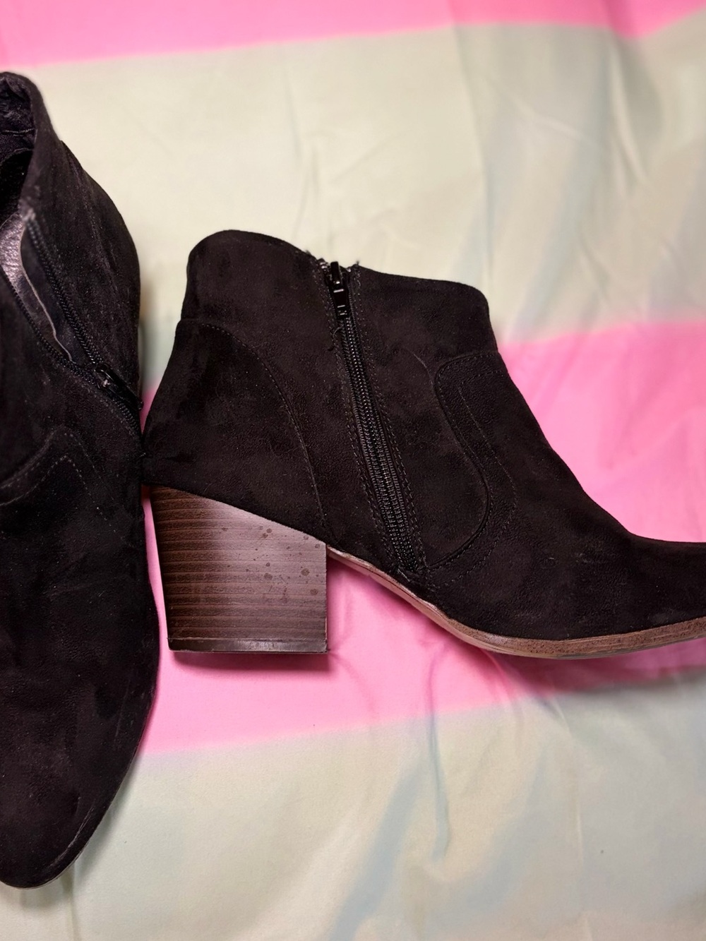 Black Suede Ankle Booties with Block Heel - Women